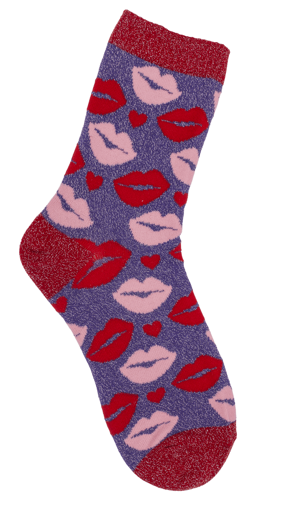 Glitter socks, kissing mouth, size 36-42,