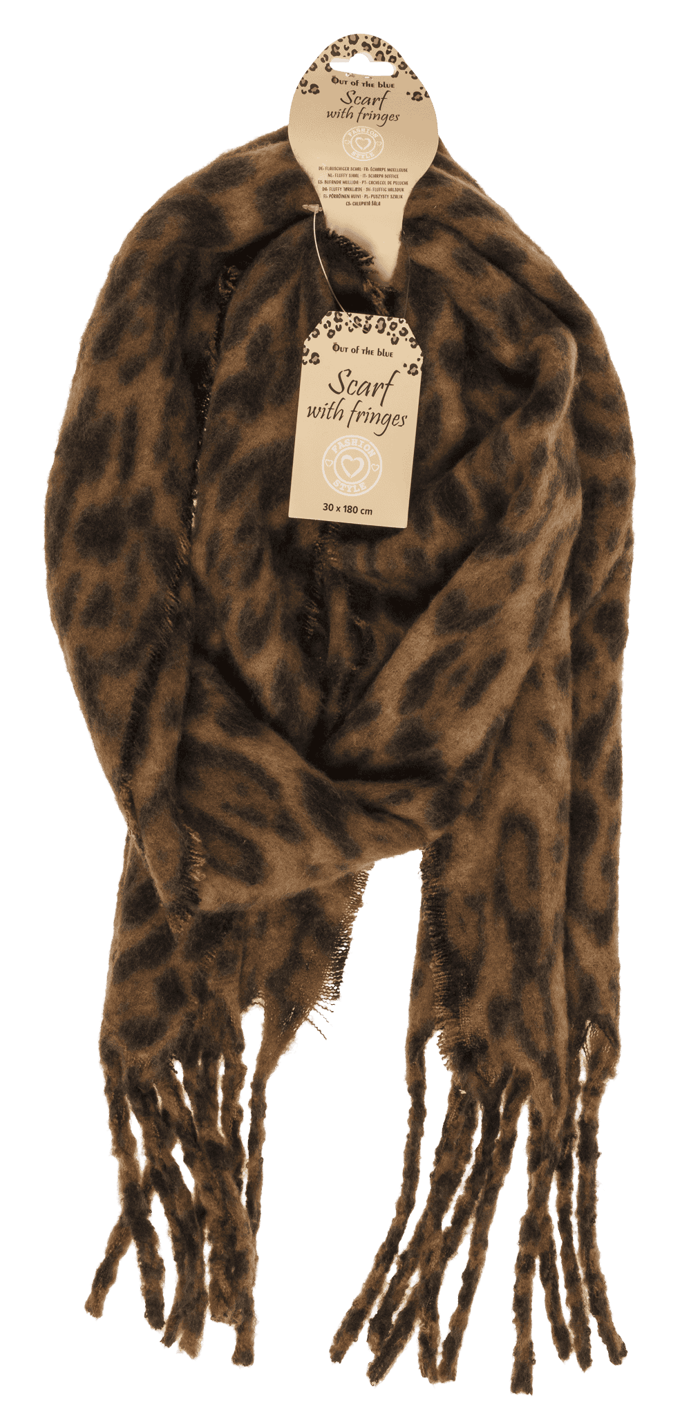 Fluffy scarf with fringes, Leopard,