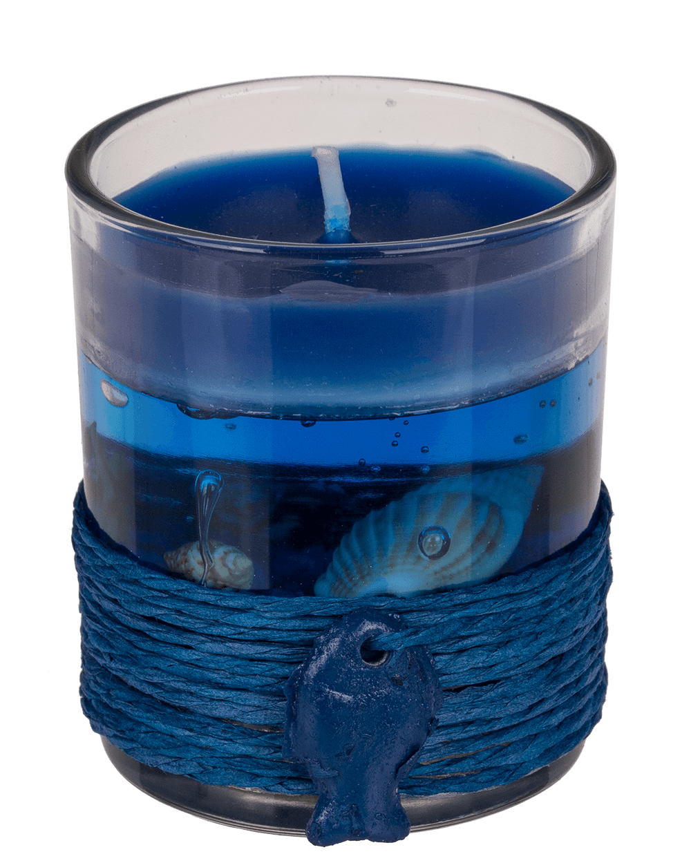 Gel wax candle in glass, with sisal maritime deco,