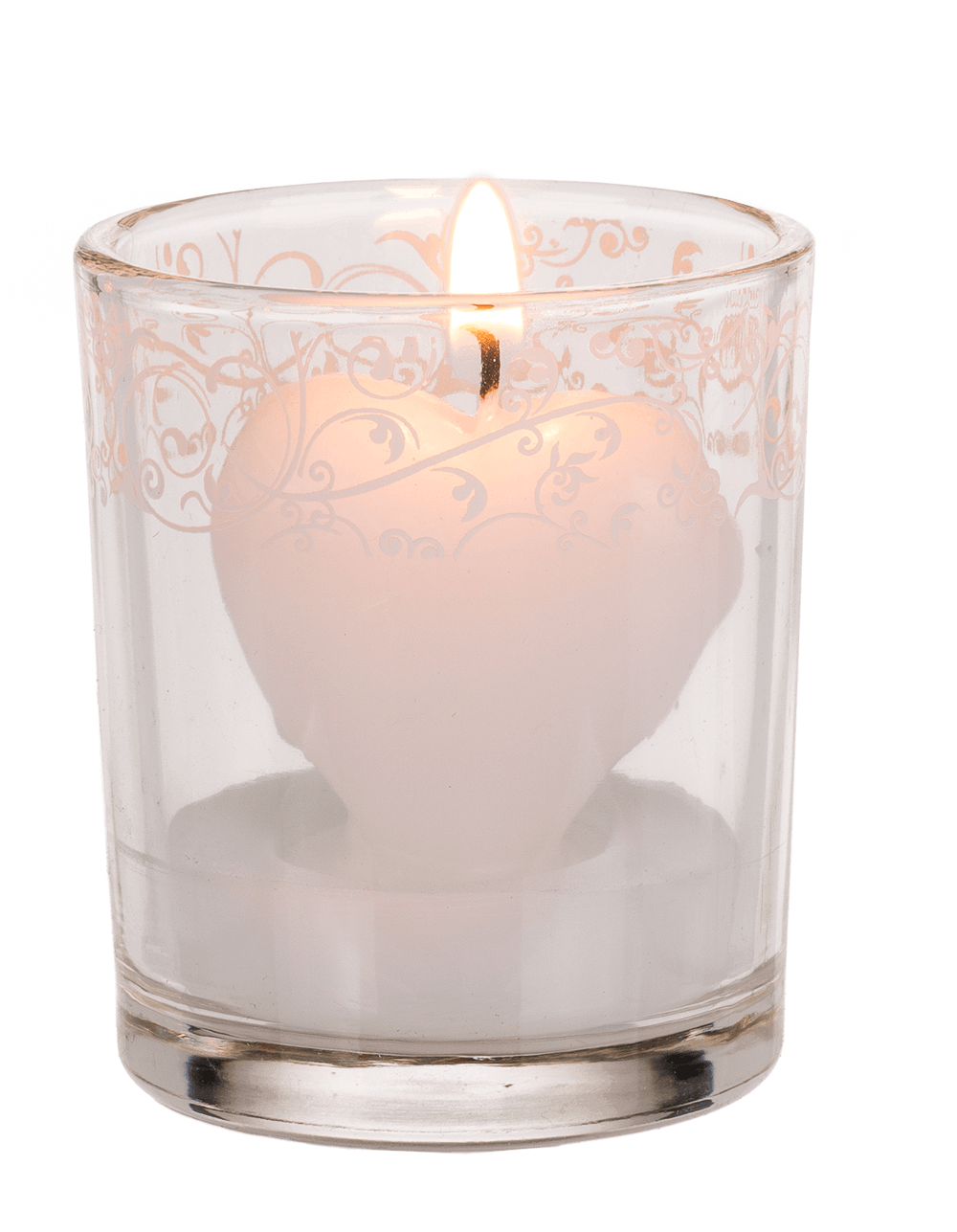 Candle in glass with decor, heart,