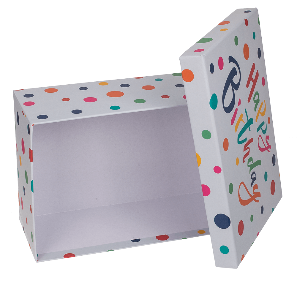 light grey colored paper gift box, Happy Birthday,