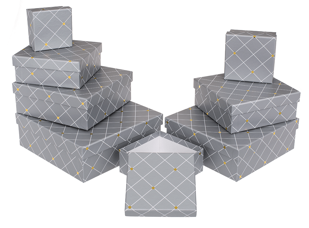 Grey mattfinished gift box, with gold dots,