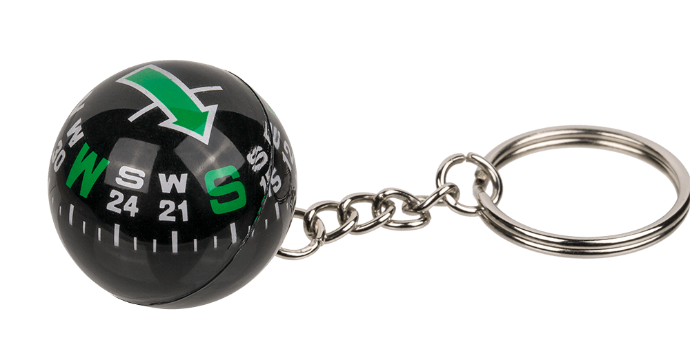Metal key chain, compass,