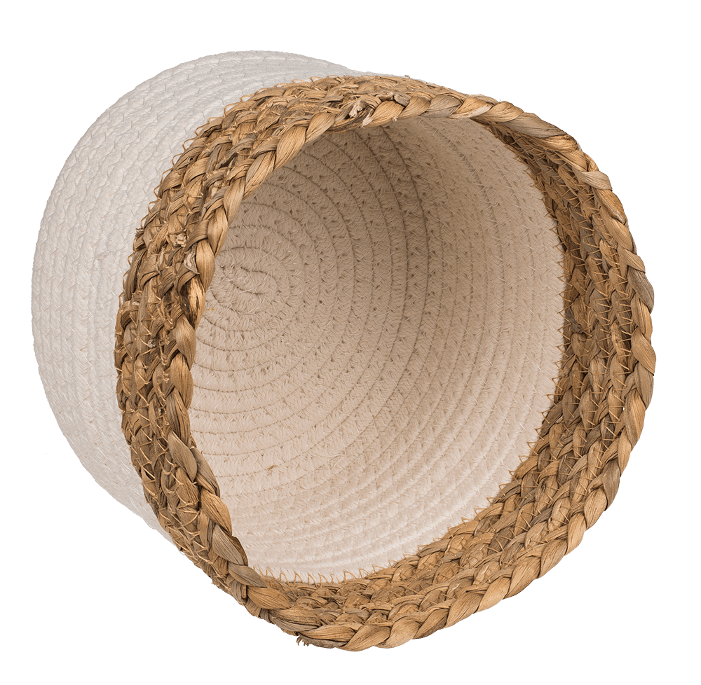 Storage basket with seagrass rim,