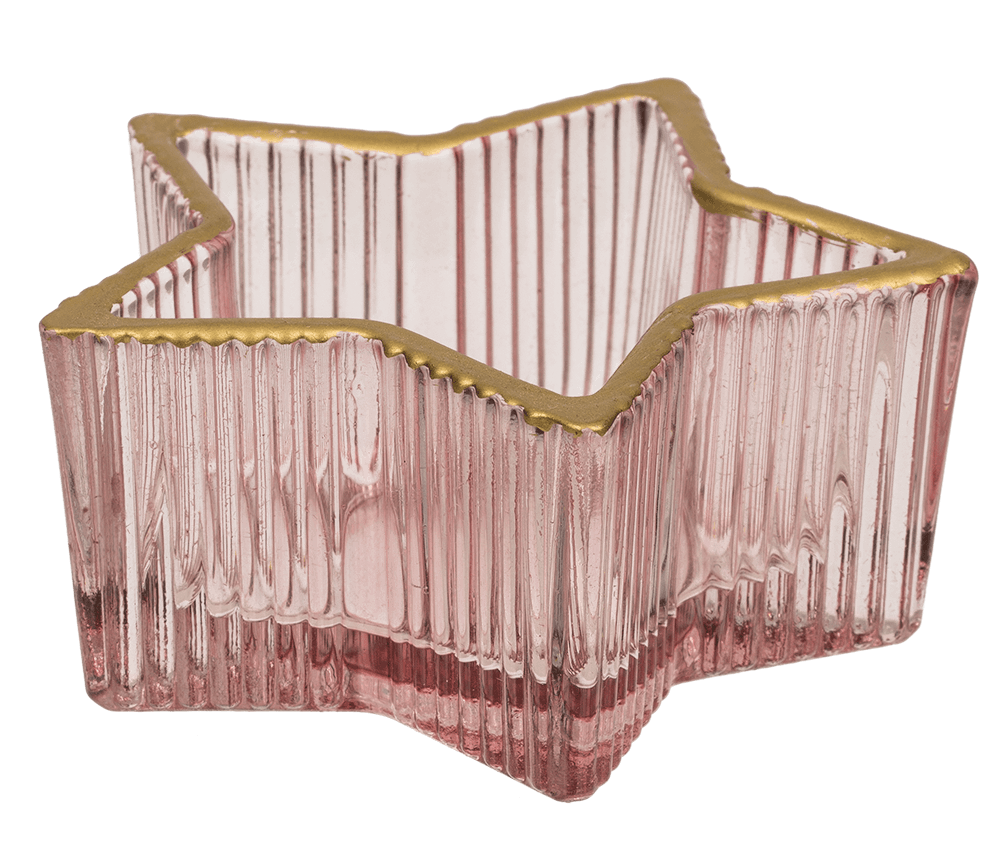 Glass tealight holder, star, 2 colours assorted,