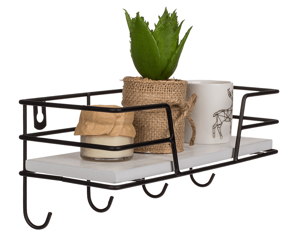 Metal/Wooden all shelf with 4 hooks,