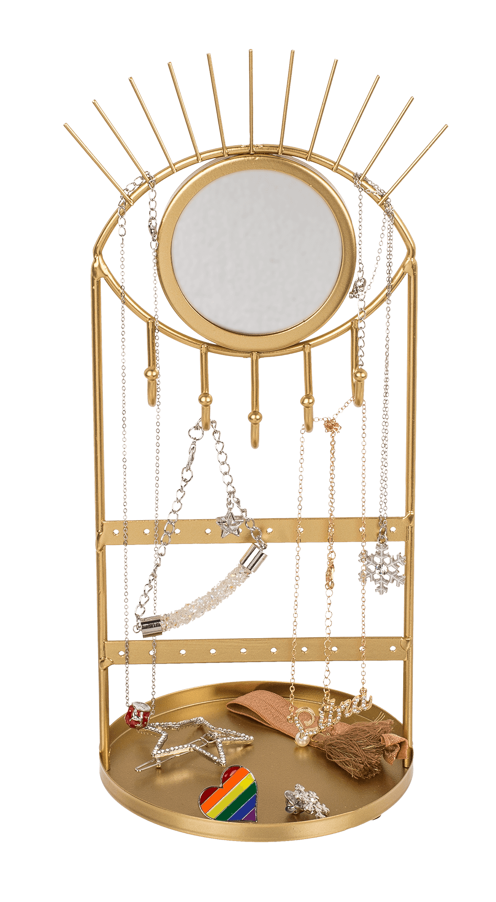 Golden metal jewellery holder with mirror, Eye,
