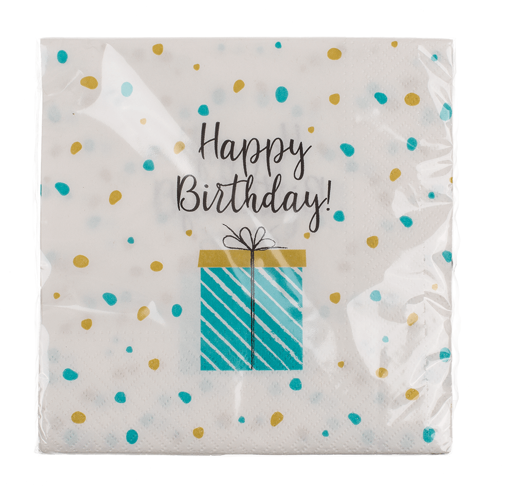 Paper napkins, present with Happy