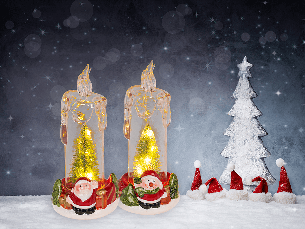 LED candle with Christmas scene, acrylic/dolomite,