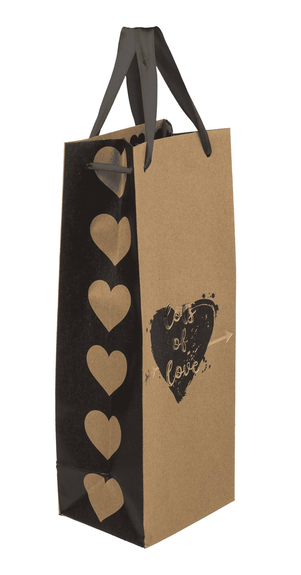 Wine bottle craft paper bag, hearts,