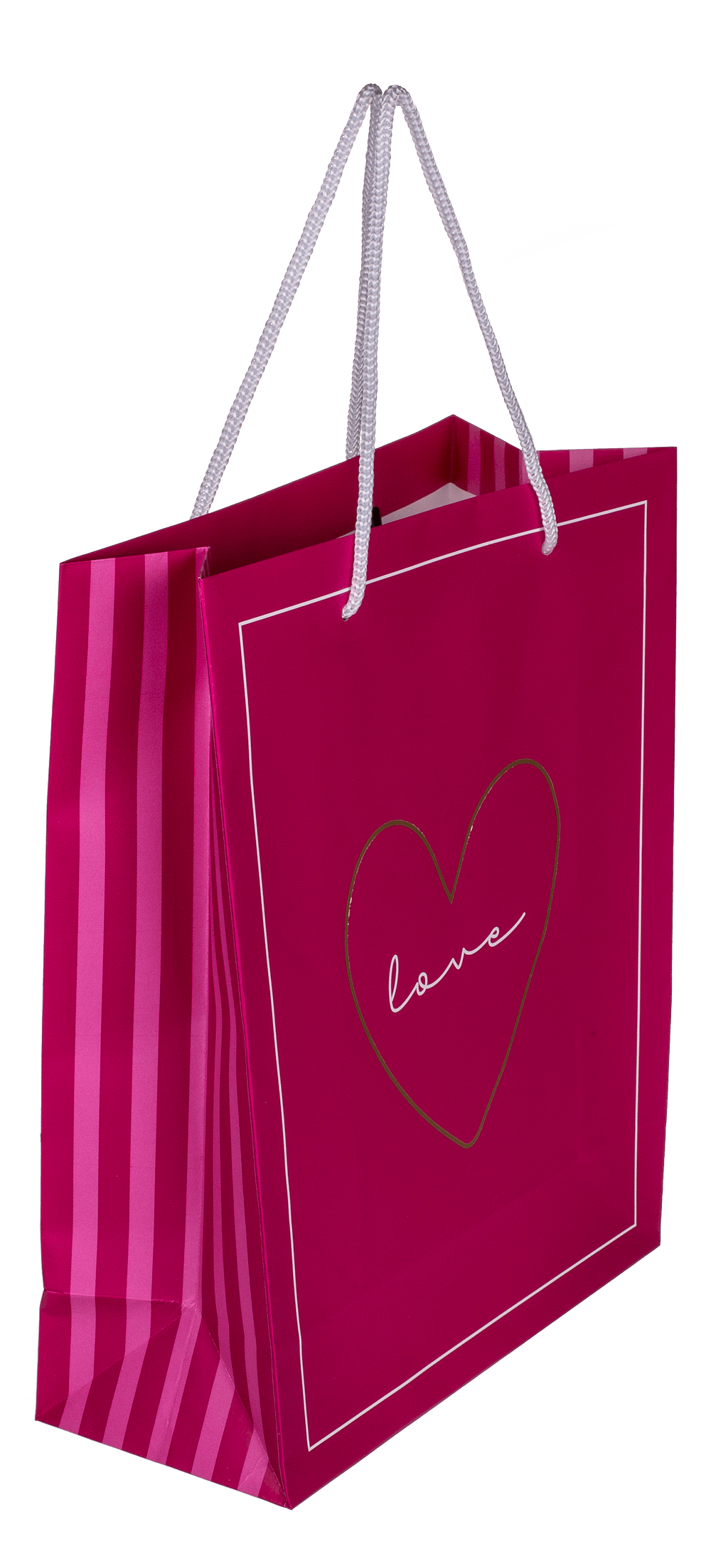 White/dark pink colored paper gift bag, Love,