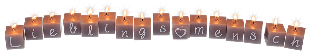 Square candles with letters, Lieblingsmensch,