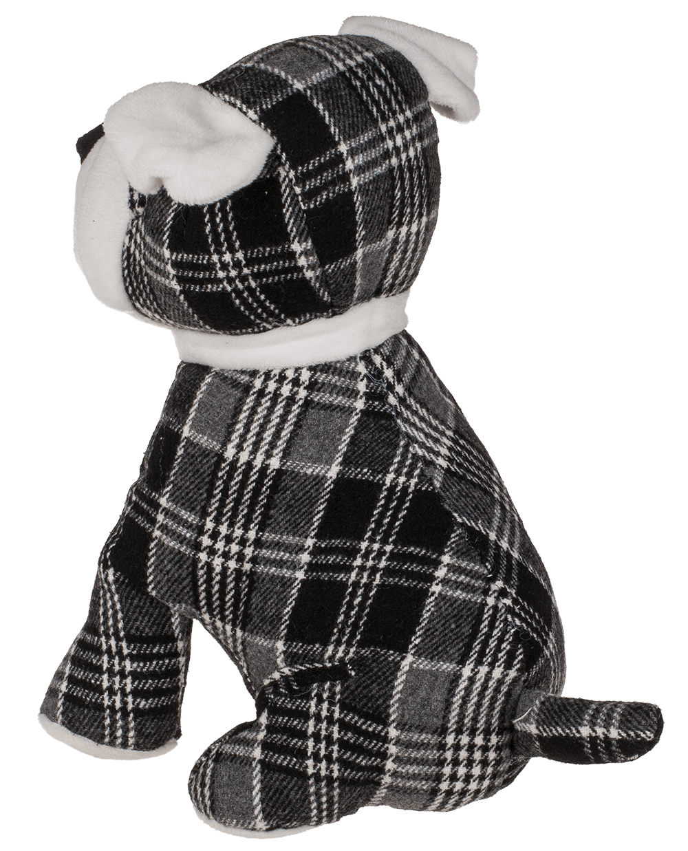 Black/grey/white checkered door stopper, dog,