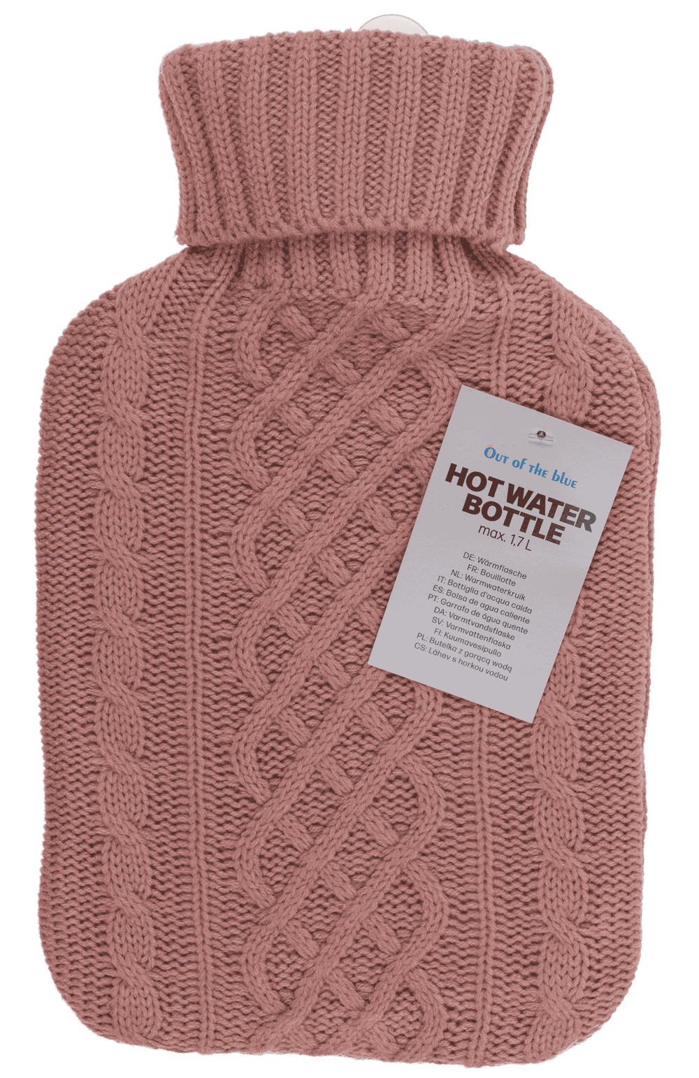 Hot water bottle with knitted cover, Cable Stitch,