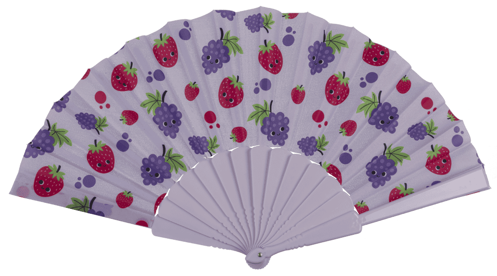 Plastic fan, Kawaii fruits, 23 x 40 cm,
