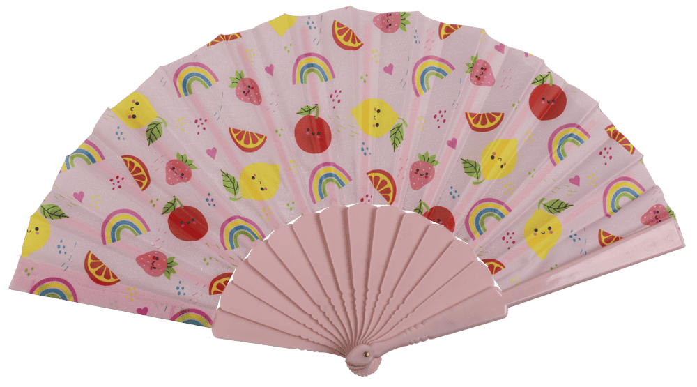 Plastic fan, Kawaii fruits, 23 x 40 cm,