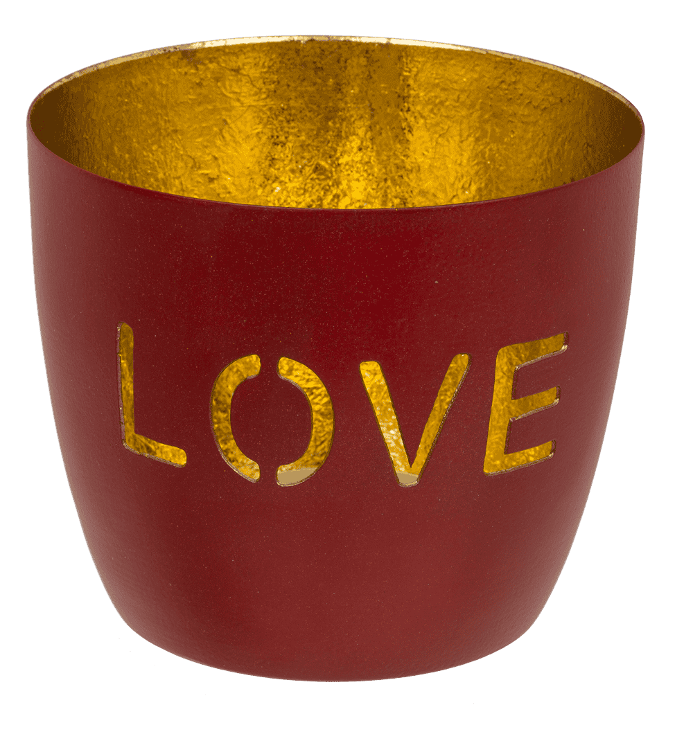 Metal tealight holder, Peace/Happy/Love,