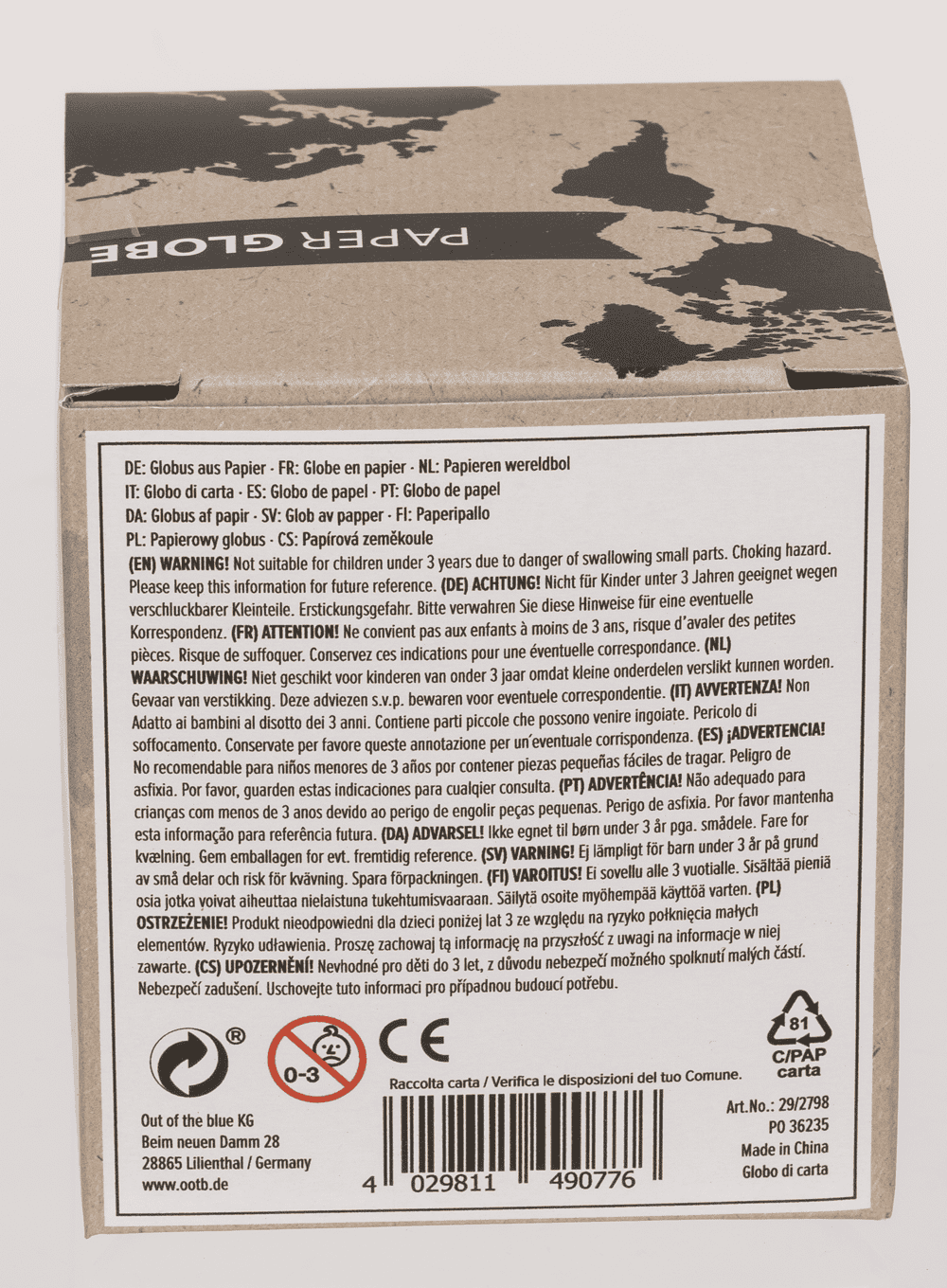 Globe, D: 8,5 cm, made of paper,