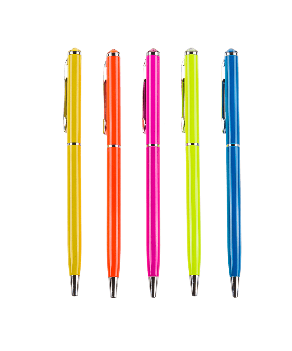 Neon coloured metall pen with Swarovski stone,