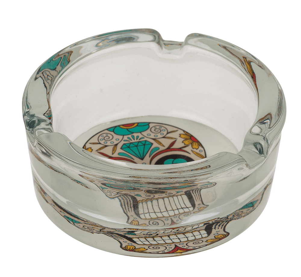 Glass ashtray, Coloured Skull,