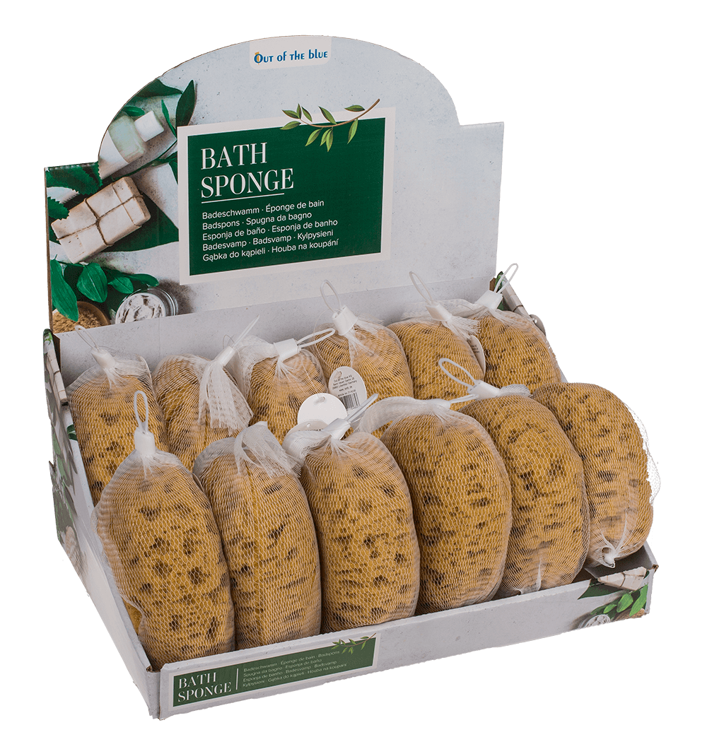 Bath sponge, in net for hanging,