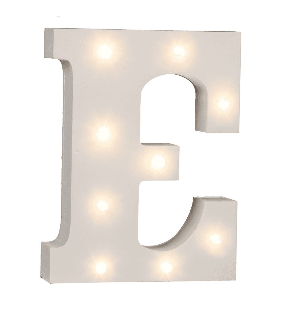 Illuminated wooden letter E, with 8 LED,