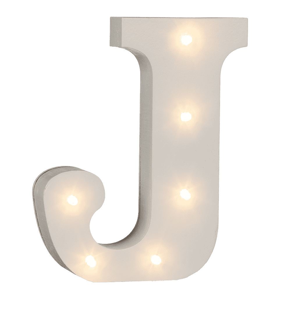 Illuminated wooden letter J, with 6 LED,