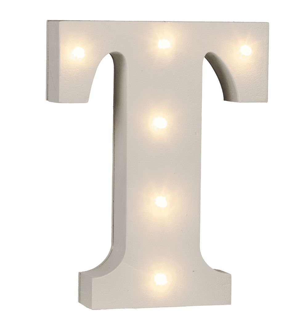 Illuminated wooden letter T, with 6 LED,
