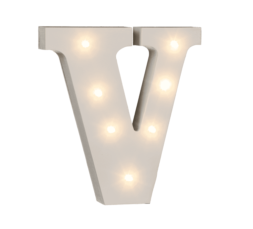 Illuminated wooden letter V, with 7 LED,
