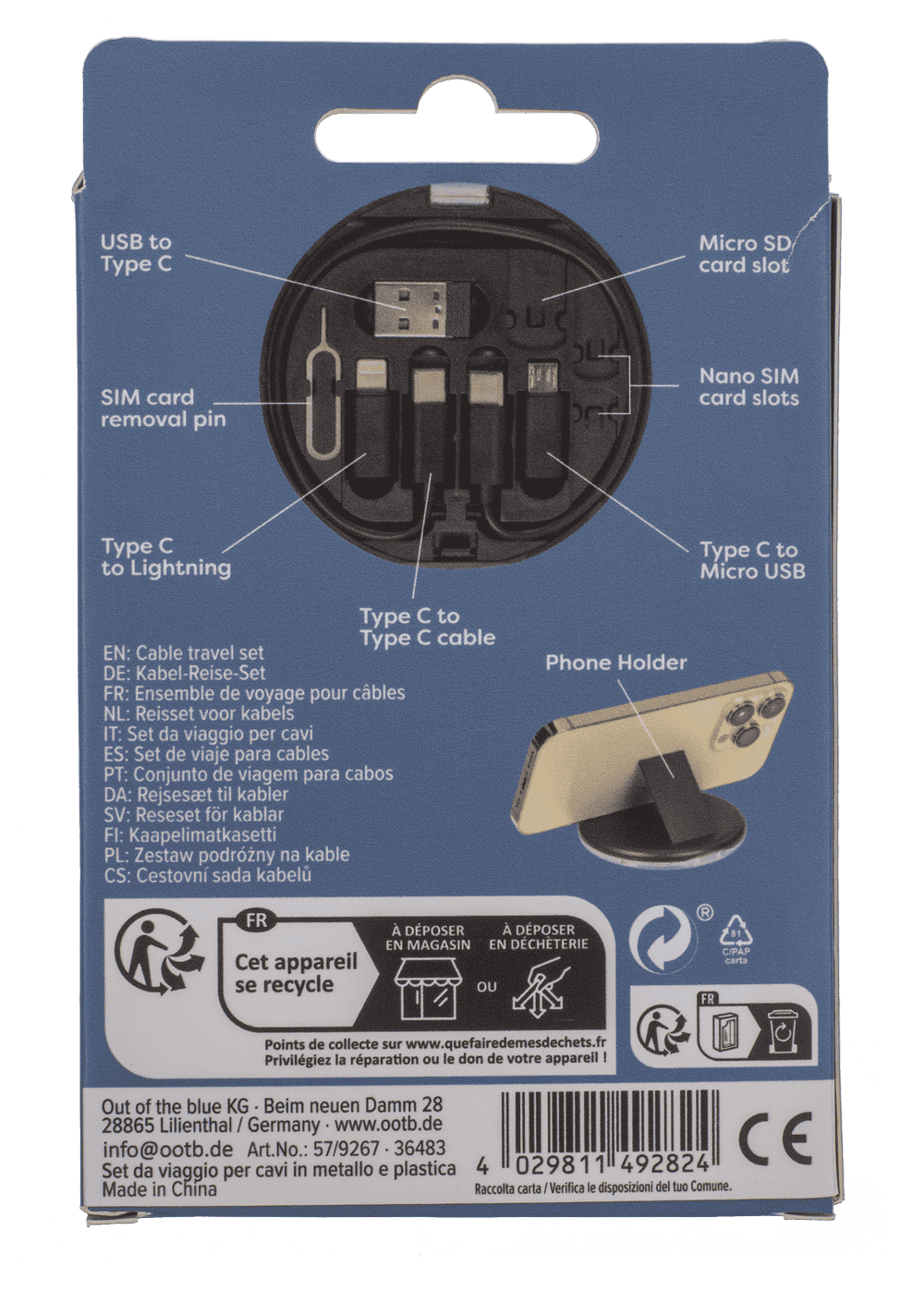 Cable travel set, adapter: USB C to USB, Lightning