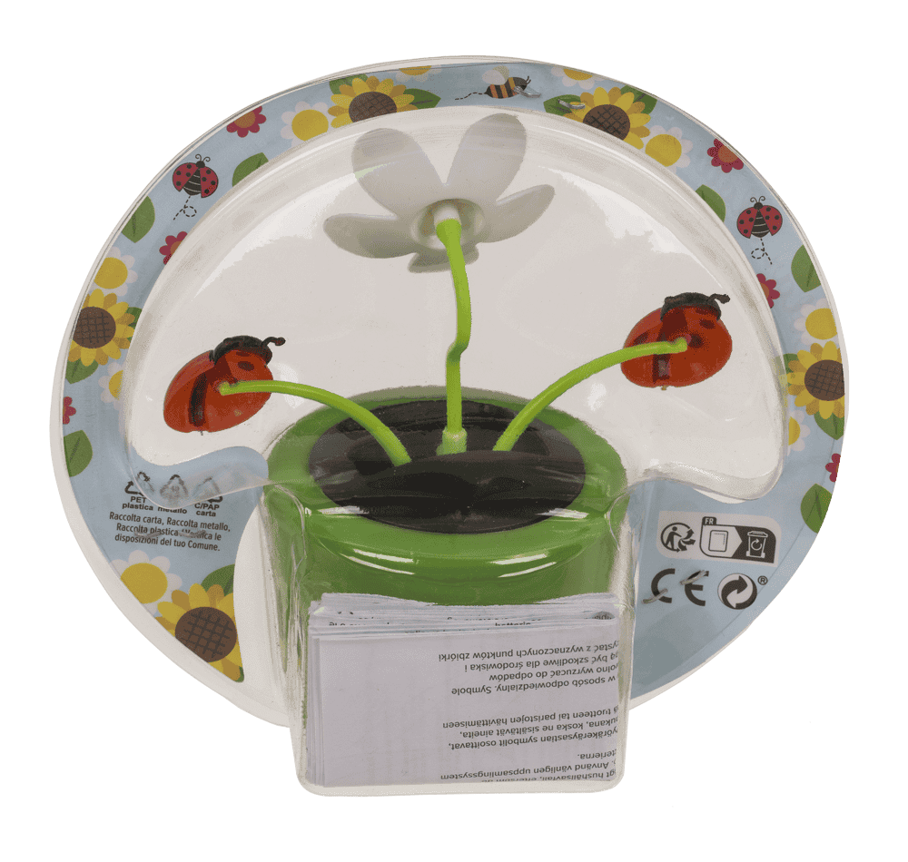 Movable flowers & insects in plastic pot with,