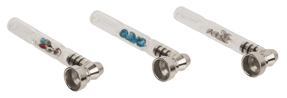 Glass pipe with metal head & diamonds,