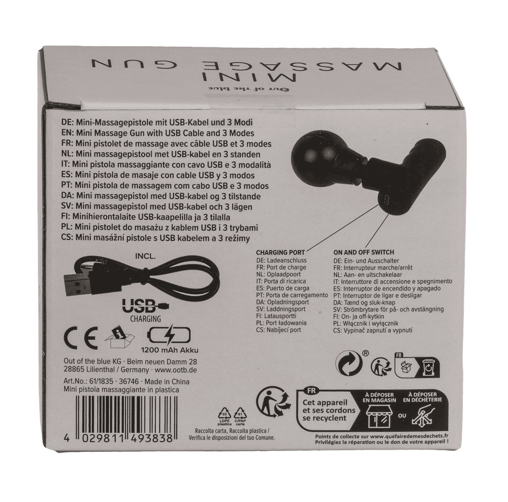Mini massage gun, 9.5 x 11 cm, with USB cable,