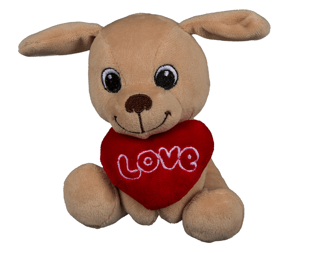 Sitting plush dogs with heart,