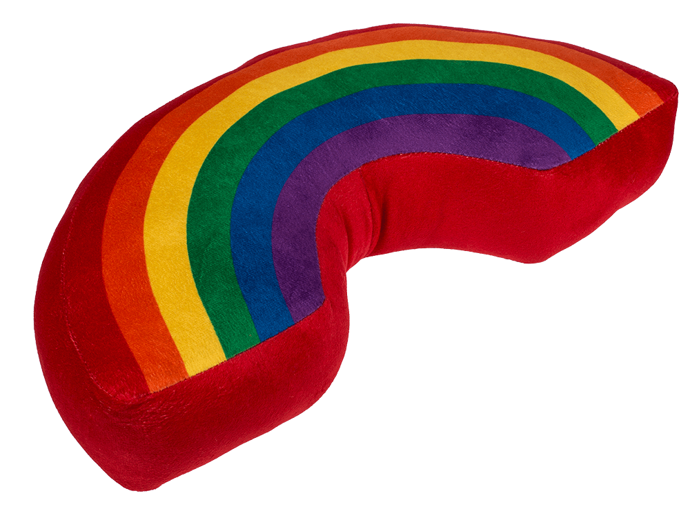 Plush cushion in u-shape, rainbow colours,