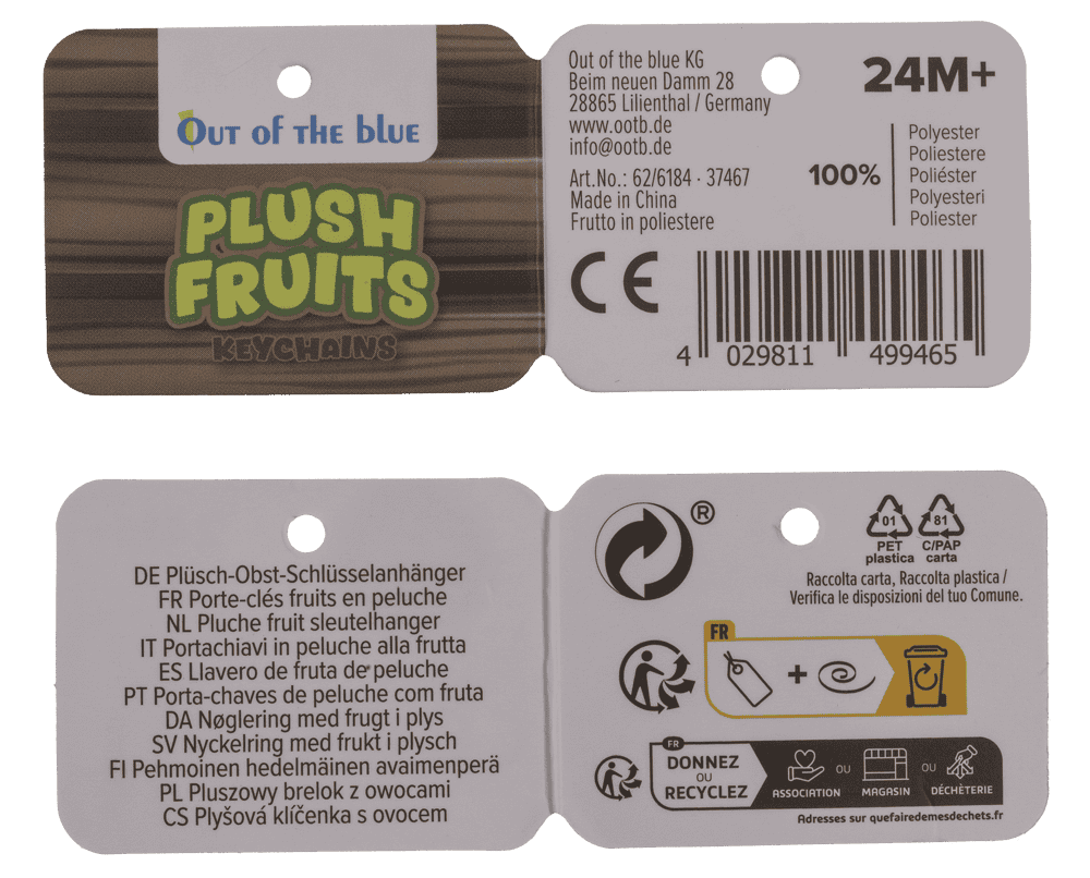 Metal keychain, plush fruits,