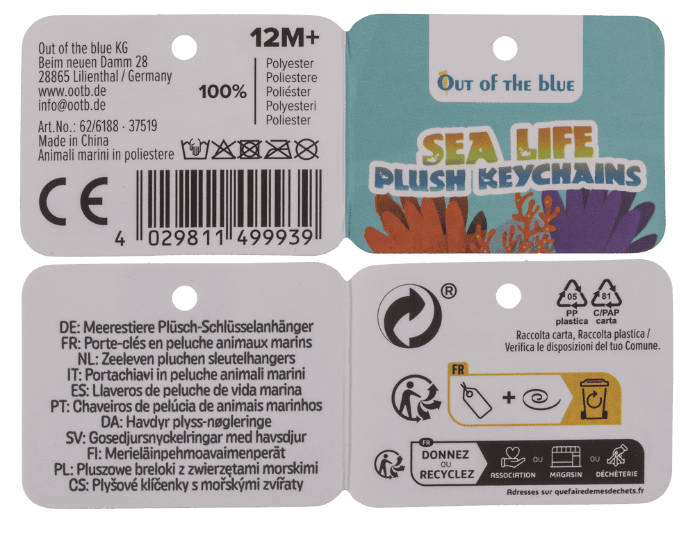 Metal-Keyring, plush animals Sealife,