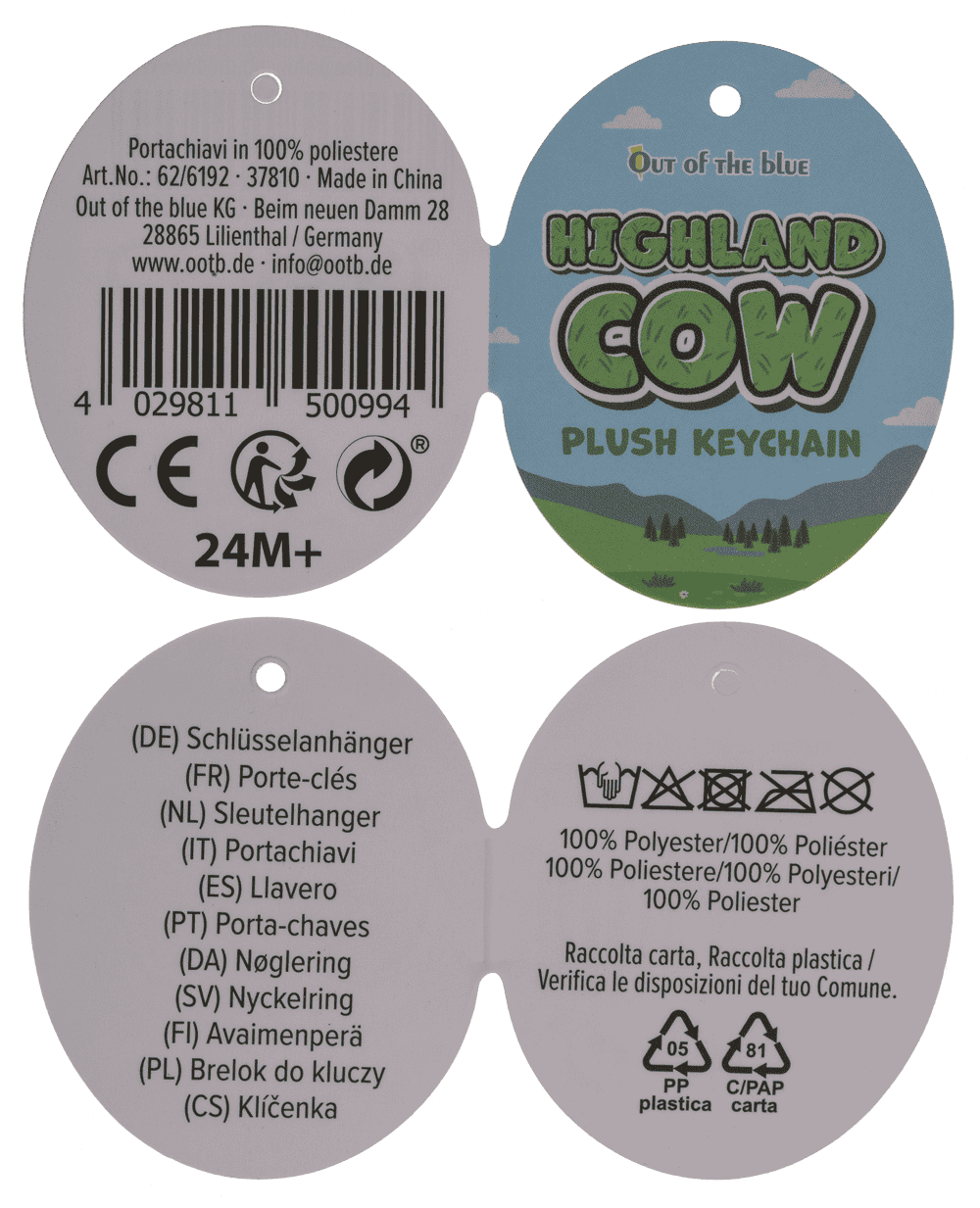 Keychain, Plush highland Cow, 10 cm,