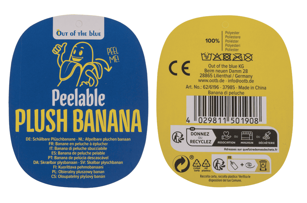 Plush banana, peelable,