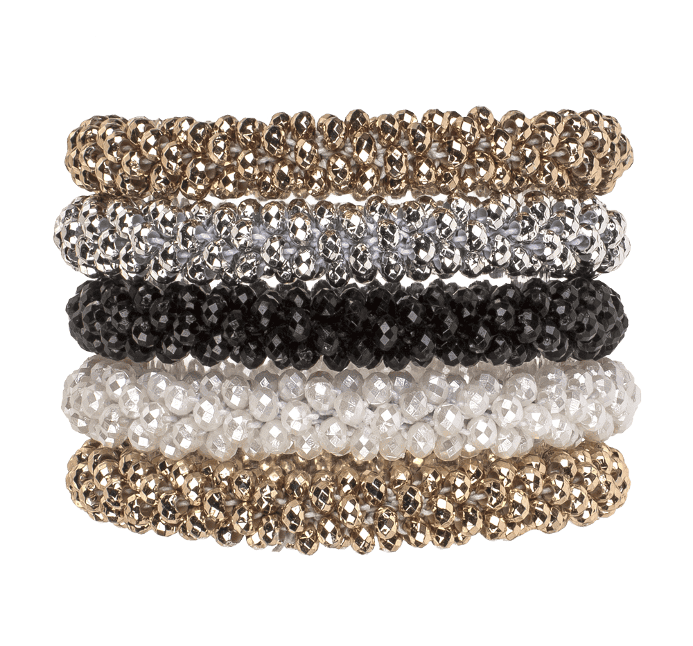 Textile hairband/bracelet with plastic beads,