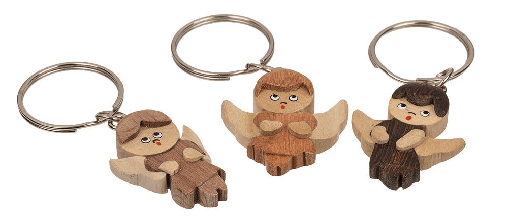 Metal keychain, Natural wood Angel,