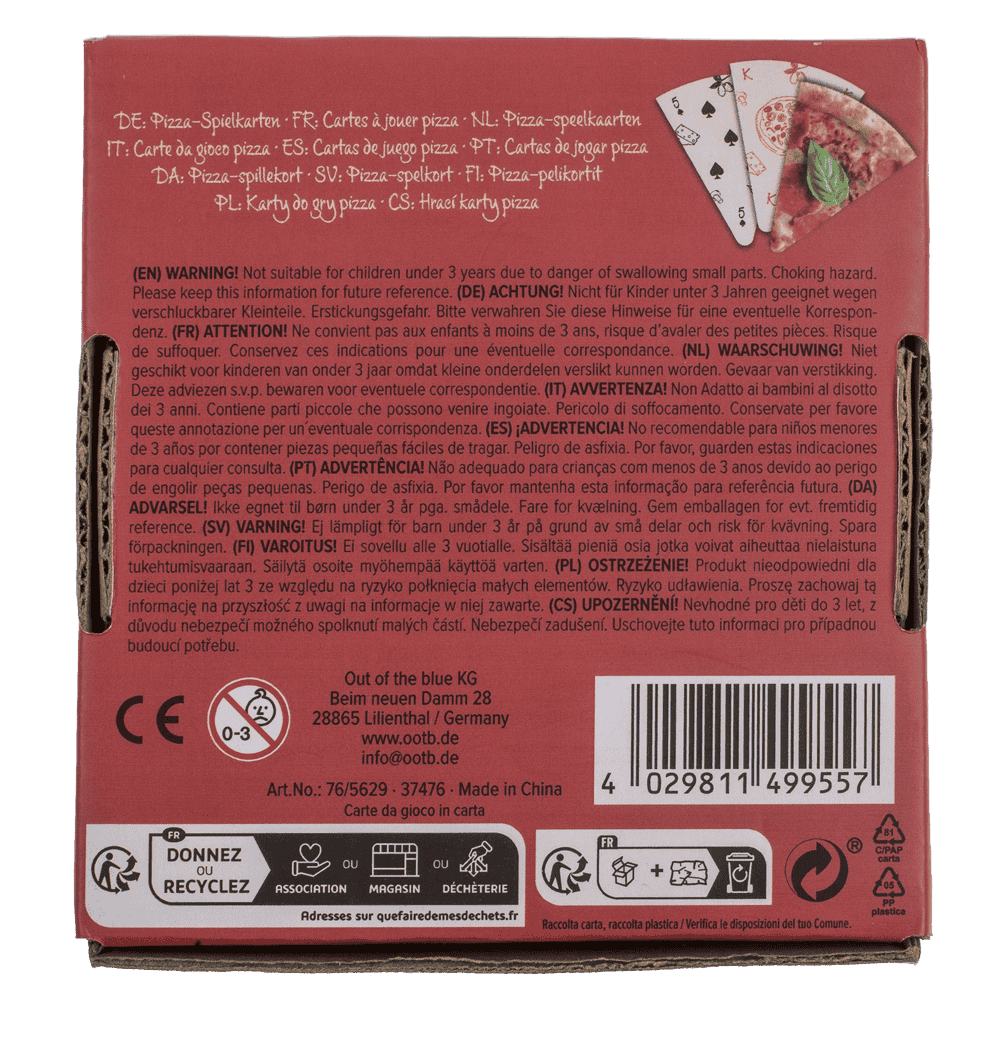 Cartas de juego, pizza