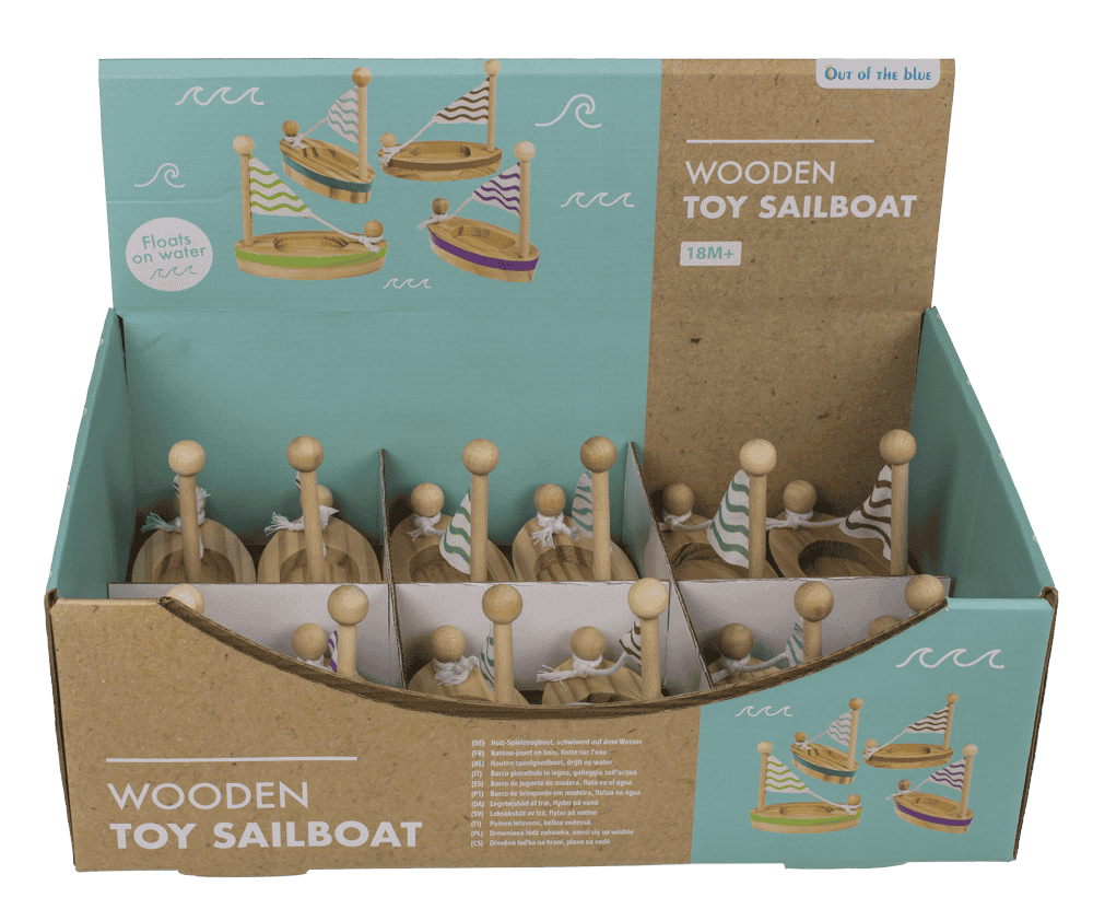 Wooden Toy Sailboat, 11,5 x 5,5 cm