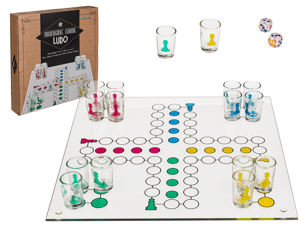 Ludo Drinking Game with 16 glasses & 2 dices,