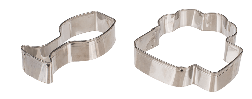 Metal cookie mould, beer jar & wine glass,