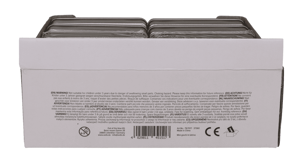 Mini games in tin, ca. 12 x 8 cm,