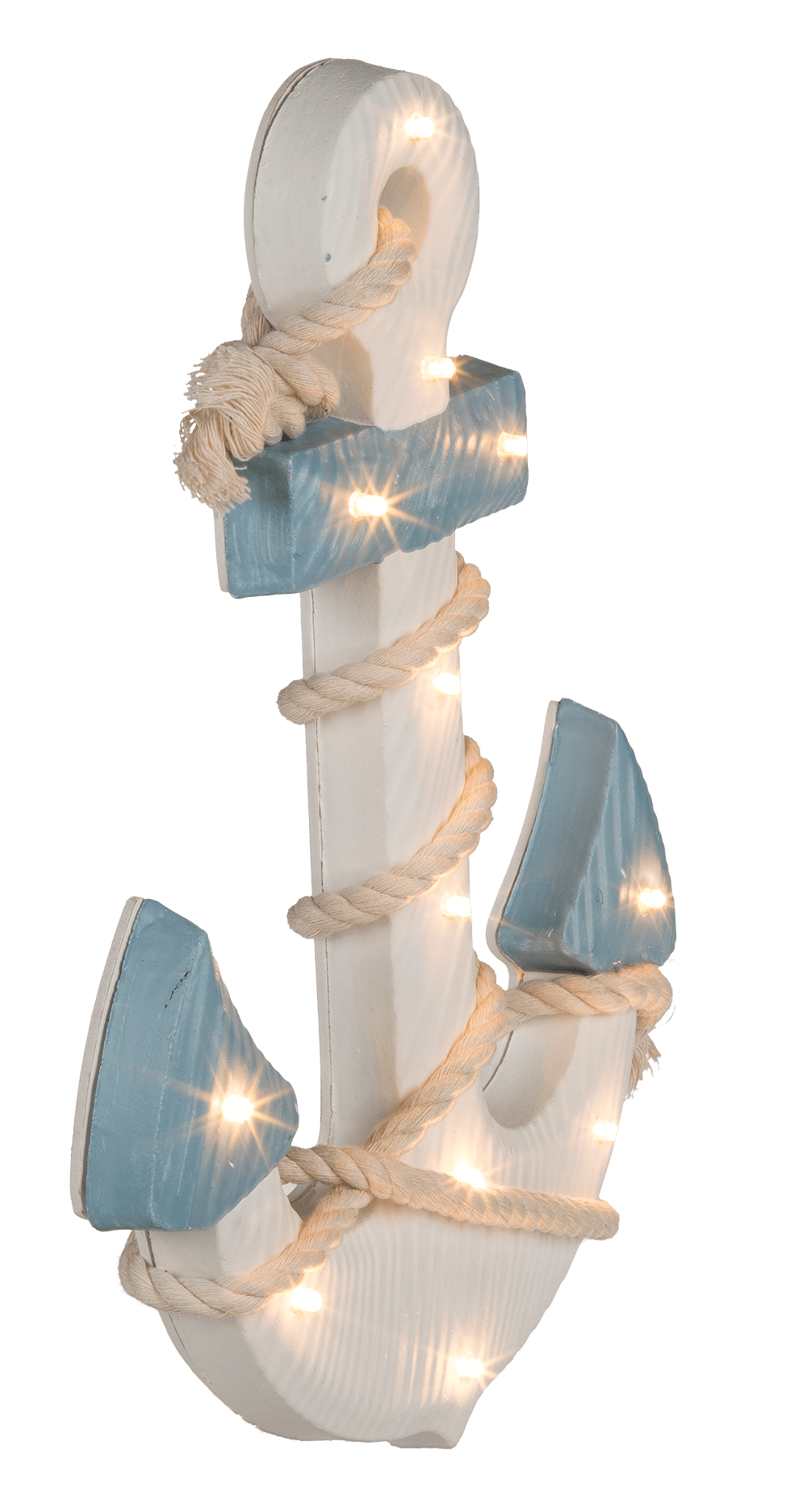 Wooden anchor with rope & 12 warm white LED,
