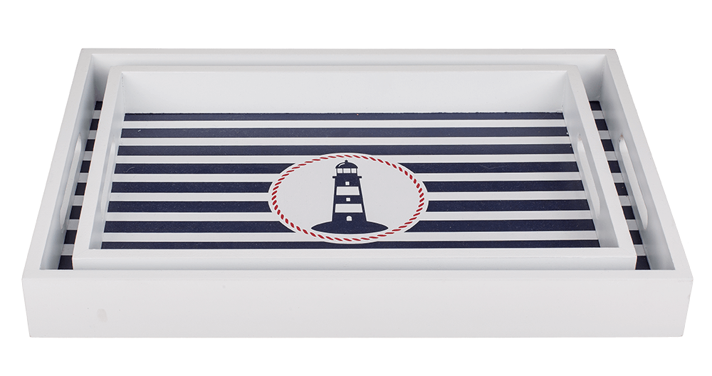 White wooden tray with lighthouse, Tradtional