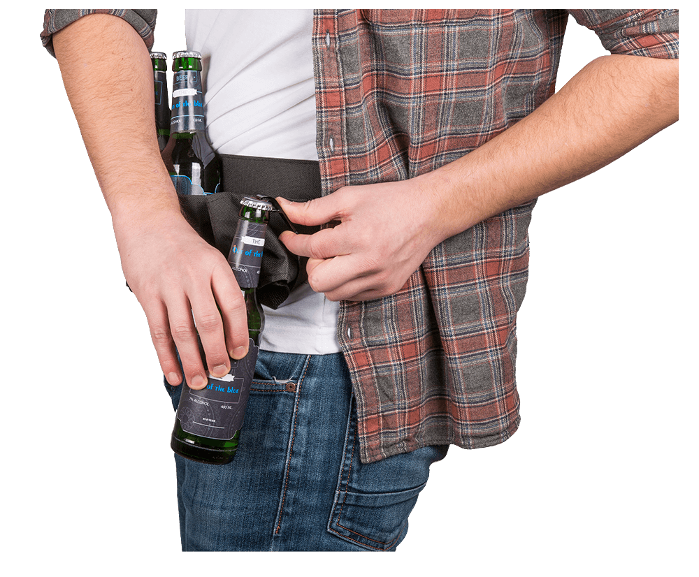 Black beer belt with metal bottle opener,