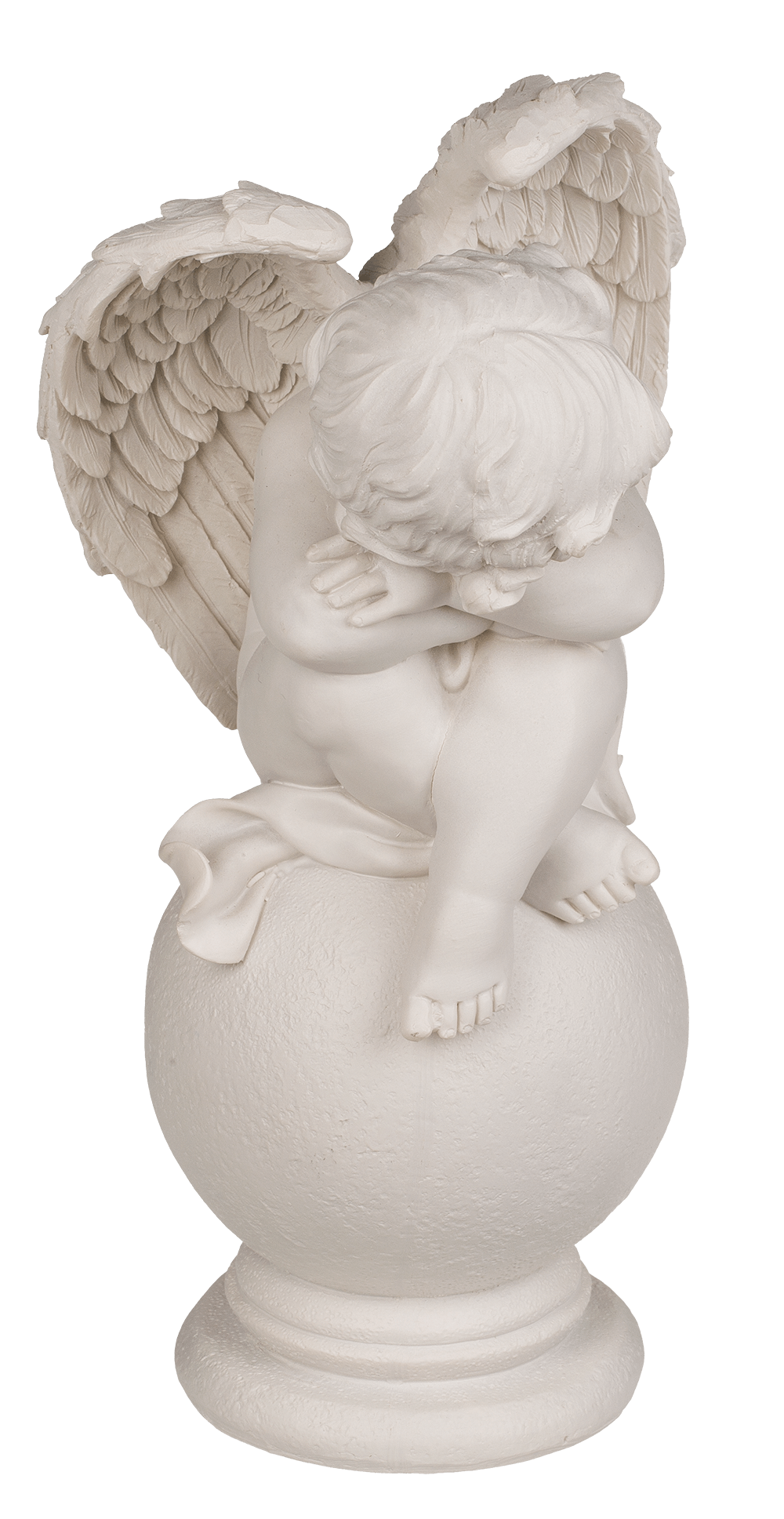 Sitting polyresin angel on ball,